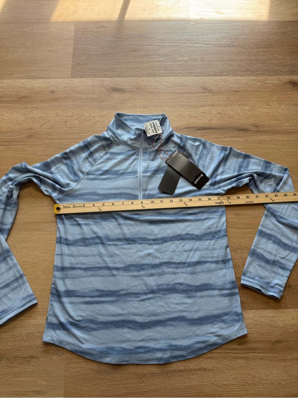 Orvis Light Blue Striped Half-Zip Mock Neck Pullover - Picture 5 of 11